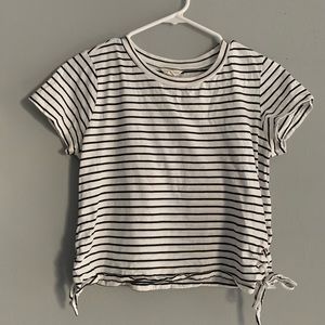 Black and White Striped Shirt with Ties On Side